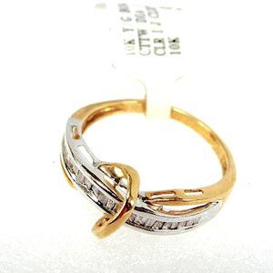 Fine Diamond Solid 10k YG/WG Gold 1/4 CTW Ribbon Ring Wedding Bridal Ring Band